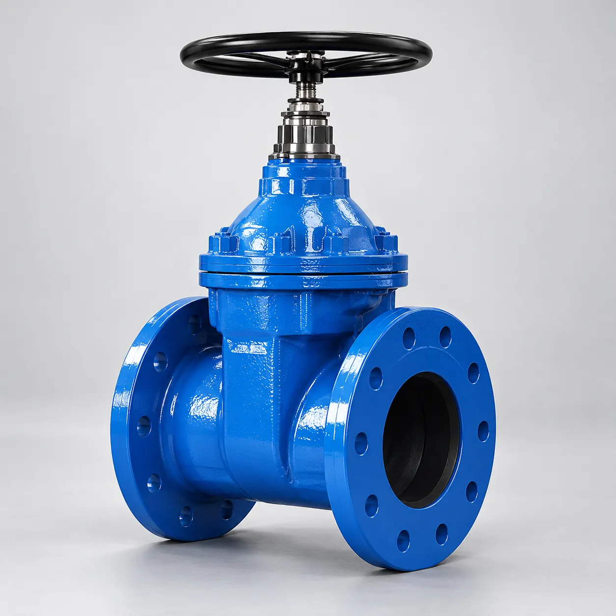 RSV gate valve in blue epoxy with a black handwheel and stainless stem